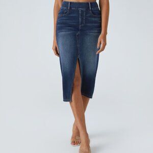 Halara Flex™ High Waisted Pockets Bodycon Washed Denim Casual Midi Skirt